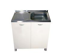 MABEL Mueble bajo fregadero de cocina blanco organizador de madera ennoblecida con fregadero de apoyo de acero bañera a la derecha con escurridor - L 80 cm x P 50 cm x H 83,5 cm