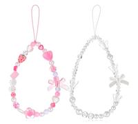 Mabor 2 correas de muñeca con dije de lazo para teléfono, correa de muñeca con cuentas estéticas, cuerda Y2K para bolsa, accesorios de decoración de cámara