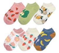 Mabor 6 pares de bonitos calcetines de tobillo para mujer, estéticos, con patrón de frutas, divertidos, divertidos, de corte bajo, calcetines invisibles para mujeres, adolescentes y niñas
