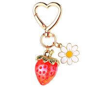 Mabor Lindo llavero de fresa kawaii con forma de corazón, flor, margarita, accesorios, bolsa, abalorios, decoración para bolso de mano, accesorios de coche, ideal para regalo de cumpleaños para