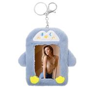 Mabor Lindo soporte para tarjetas de fotos K-Pop con llavero de dibujos animados de peluche de 7.6 cm, bolsa para tarjetas de estudiante, estuche para tarjetas de identificación, mini soporte para