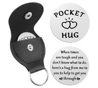 Mabor Llavero de acero inoxidable de doble cara para abrazar monedas de bolsillo, regalos pensados para pacientes con cáncer, regalos imprescindibles para hombres y mujeres, plateado