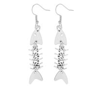 Mabor Pendientes de huesos de pescado de plata para adolescentes y niñas, aret colgantes de aleación de zinc para mujer, aretes largos de espina de pescado