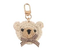 Mabta Llavero de oso con lazo, hecho a mano, tejido de lana, con diseño de oso, colgante para auriculares, bonito llavero de punto para mujer