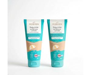 MABYEN Baby & Kids After Sun Lotion - Libre de perfume y vegano, 2x180ml | Cuidado hidratante para la piel sensible de bebés | Cosmética natural certificada NATRUE | Calma después del baño de sol