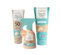 MABYEN Baby & Kids - Kit de crema solar SPF 50 y loción para después del sol, filtro UV 100% mineral de óxido de zinc, sin perfume, COSMOS Natural, 100 ml + 180 ml