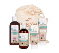MABYEN Set básico de cuidado del bebé - Set de cuidado para recién nacidos con leche de baño, crema nutritiva, crema para heridas y aceite de almendra, sin perfume y certificado NATRUE, incluye bolsa