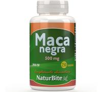 Maca Negra 500 mg NaturBite - Extracto 10:1 - 250 Comprimidos | Extracto concentrado 10:1 de raíz de maca negra con 0,6 % de macamidas. 500 mg de raíz de maca por comprimido, 250 dosis.