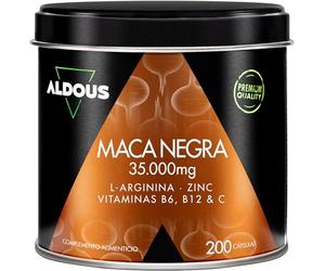 Maca Negra Peruana Complex 35.000mg -200 cápsulas - Extracto 20:1 - Energia | Maca Negra Pura Altamente Concentrada - Arginina, Zinc, Vitamina C, Vitamina B12 y B6 - Aumenta Vitalidad, Libido - ALDOUS