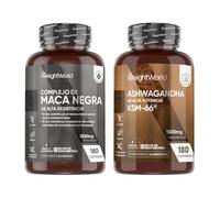 Maca Negra y Amarilla 5550mg + Ashwagandha KSM-66 1500mg - Pack para 12 Meses con 180 Cápsulas de Maca Andina Complex y 180 Comprimidos de Withania Somnifera, Apto para Veganos, Sin Gluten ni OGM
