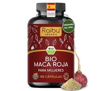 Maca Roja BIO Peruana - 180 cápsulas de Maca Roja con vitamina C - Vitalidad y equilibrio femenino - 3.200 mg por dosis diaria (equivalente a 12.800 mg de raíz de Perú) - Certificada ecológica