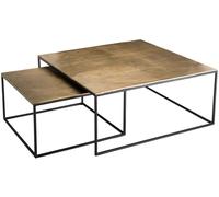 MACABANE 2 mesas apilables cuadradas de aluminio dorado y metal negro de 89 cm