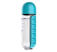 Macabolo Botella de agua portátil 2 en 1 con pastillero, organizador de 7 días, caja de viaje para medicamentos (600 ml)