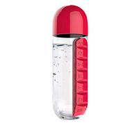 Macabolo Botella de agua portátil 2 en 1 con pastillero, organizador de 7 días, caja de viaje para medicamentos (600 ml)