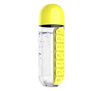 Macabolo Botella de agua portátil 2 en 1 con pastillero, organizador de 7 días, caja de viaje para medicamentos (600 ml)