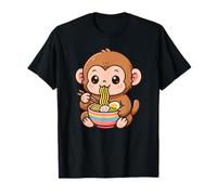 Macaco Mono Comiendo Fideos Ramen Kawaii Lindo Divertido Camiseta