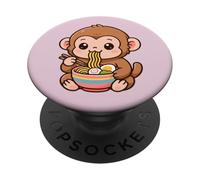 Macaco Mono Comiendo Fideos Ramen Kawaii Lindo Divertido PopSockets PopGrip Adhesivo