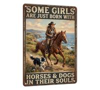 macago Letrero de metal con diseño de caballo para pared, con texto en inglés "Some Girls Are Just Born With Horses & Dogs In Their Souls Animal Tin Sign Farmhouse Living Room Bedroom 20.3x30.5 cm
