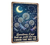 macago Letrero de metal inspirador de libélula, arte de pared con texto en inglés "Sometimes I Just Look Up Smile And Say I Know That Was You", póster conmemorativo para dormitorio, sala de estar
