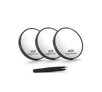 Macaki Espejo de aumento 20X/30X/40X con ventosas y pinzas, espejo de maquillaje de viaje de 3.5 pulgadas, negro, 3 piezas