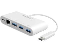 Macally - Adaptador USB-C 3.1 a Tres Puertos USB-A, un Puerto Gigabit Ethernet y un Puerto de Carga USB-C