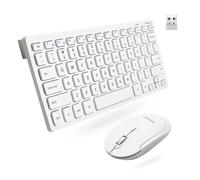 Macally Combo de Teclado y Mouse inalámbricos Blancos, dúo de productividad silenciosa, Teclado pequeño y Mouse inalámbrico de 2.4 G, Mouse Compacto inalámbrico silencioso de 78 Teclas y Teclado con
