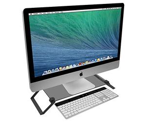 Macally SPACESTAND - Soporte para Monitor de Cristal Templado con Espacio de Almacenamiento Abierto, soporta monitores y Otros Dispositivos de hasta 50 cm de Ancho y 18 kg de Peso.