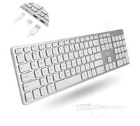 Macally Teclado con cable para Mac con concentrador USB (2 USB-A / 1 USB-C) - Teclado Apple retroiluminado compatible con interfaz dual - Detección automática del sistema operativo para Mac, MacBook