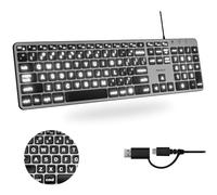 Macally Teclado con cable para Mac (USB C + A) - Teclado Apple con cable de impresión grande y retroiluminado - Teclado USB C de tamaño completo de 107 teclas para MacBook Pro/Air, Mac Mini, iMac