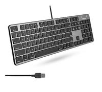 Macally Teclado delgado con cable USB para Mac, diseño de 104 teclas y 16 teclas de acceso directo, teclas de tijera para escritura táctil, teclado con cable con teclado numérico, teclado Plug and