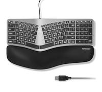 Macally Teclado dividido retroiluminado para Mac, diseñado para mayor comodidad, teclado ergonómico con cable Apple con cojín para la muñeca, diseño MacOS de 2 zonas y 100 teclas, teclado ergonómico