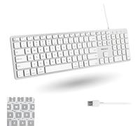 Macally Teclado Mac retroiluminado con cable, silencioso, elegante y compatible con Apple Keyboard - LED blancos, 3 niveles de brillo, 107 teclas, 16 accesos directos - Teclado retroiluminado con