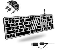 Macally Teclado para Mac con concentrador USB (2 USB-A / 1 USB-C) - Teclado Mac con Cable 2 en 1 - Teclado retroiluminado Ajustable Compatible con Apple - Detección automática del Sistema operativo