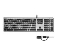 Macally Teclado USB C (actualizado) - Enchufe dual USB A + C - Teclado con cable para Mac - Ultra delgado, 20 accesos directos, 110 teclas de tijera - para MacBook Pro/Air, Mac mini, iMac, iPad - Gris