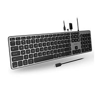 Macally Teclado USB C con Cable Puertos USB, Conecta hasta 3 Dispositivos, (2 Puertos USB-A | 1 Puerto USB-C) - Teclado con Cable para Mac Mini/Pro, iMac, Macbook, iPad y PC -