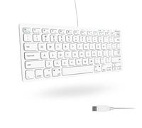 Macally Teclado USB con Cable para Mac y PC con Windows, Teclado Apple Plug and Play con 78 Teclas de Interruptor de Tijera y 13 Teclas de Acceso Directo, Teclado Compacto y pequeño Que Ahorra