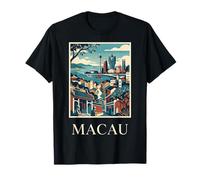 Macao Skyline Harbor Travel Retro City Art Camiseta
