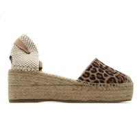 MACARENA - Sandalia con cuña de esparto,cordones al tobillo,suela de goma,piel,leopardo,planta de gel,yute, para: Mujer color: LEOPARDO talla:41