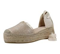 MACARENA - Sandalia con cuña de esparto,espadril,yute,suela de goma,tela,plataforma,cordones al tobillo, para: Mujer color: PLATA talla:38