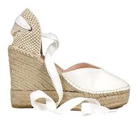 MACARENA - Sandalia con cuña tipo esparto, de tela, atada al tobillo, suela de goma, para: Mujer color: FROST talla:38