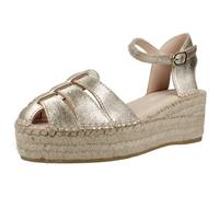 MACARENA - Sandalia de pala con cuña de esparto,pulsera al tobillo,suela de goma,de piel,planta de gel, para: Mujer color: PLATINO talla:36