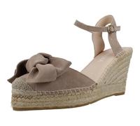 MACARENA - Sandalia de pala con cuña de esparto,pulsera al tobillo,suela de goma,lazo,yute,piel,planta de gel, para: Mujer color: TOPO talla:38