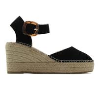 MACARENA - Sandalia de pala,con cuña de esparto,pulsera al tobillo,suela de goma,piel,planta de gel,ante, para: Mujer color: NEGRO talla:37