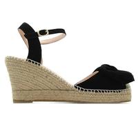 MACARENA - Sandalia de pala con cuña de esparto,pulsera al tobillo,suela de goma,yute,lazo,piel,planta de gel para: Mujer color: NEGRO talla:38