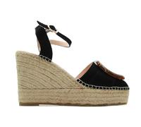 MACARENA - Sandalia de pala,cuña de esparto,pulsera al tobillo,suela de goma,piel,planta de gel,con adorno, para: Mujer color: NEGRO talla:37