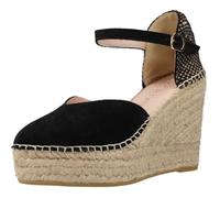 MACARENA - Sandalia de piel, con cuña alta y plataforma, hebilla, suela de goma, para: Mujer color: NEGRO talla:41