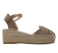 MACARENA - Sandalia esparteña con cuña baja y plataforma, alpargata de piel, con hebilla, suela de goma, para: Mujer color: TOPO talla:38