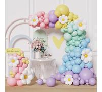 Macarons - Kit de arco de globos pastel, 136 piezas de decoraciones de fiesta pastel con globos de margaritas, guirnalda de globos multicolor arcoíris para decoración de cumpleaños, baby shower, boda,