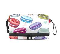 Macarons of Various Flavors - Bolsa de cosméticos de doble capa para mujeres y niñas, neceser de viaje para maquillaje, práctica bolsa organizadora con compartimento para brochas, multicolor, 27x15x14