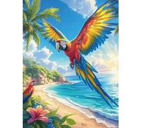 Macaw Loro en una Playa Tropical Puzzle 1000 Piezas Cartón Blanco Premium para Coleccionistas Mascota de Vida Silvestre Desarrollo Cognitivo Ocio Tranquilo Casa Compatible Marco Estándar 1000 PCS
